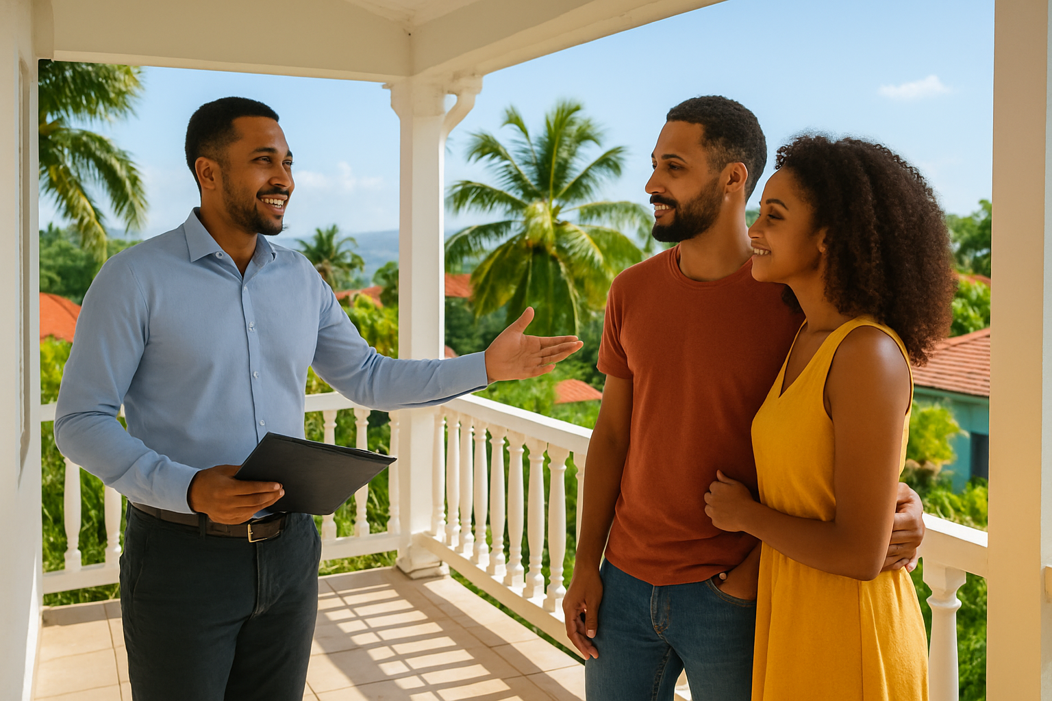 Professionnel de limmobilier en Martinique prsentant un bien  des clients